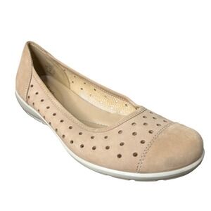 Hotter Flats US 9 EU 41 Livvy Tan Suede Perforated Comfort Ballet